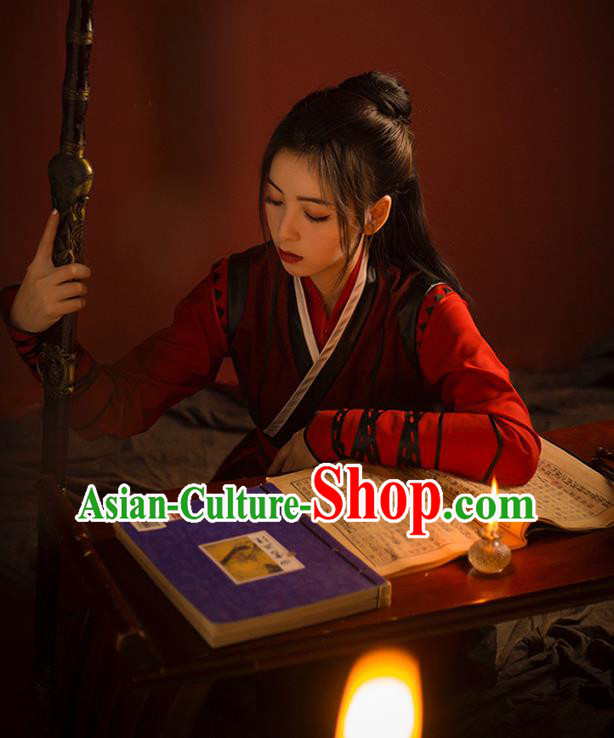China Ancient Swordswoman Red Clothing Ming Dynasty Chivalrous Female Knight Hanfu Dress Drama The Legend of Fei Zhou Fei Replica Garments