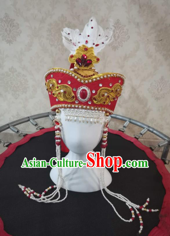 China Handmade Ethnic Princess Beads Tassel Red Hat Mongolian Nationality Girl Folk Dance Headdress Mongol Nationality Children Headwear