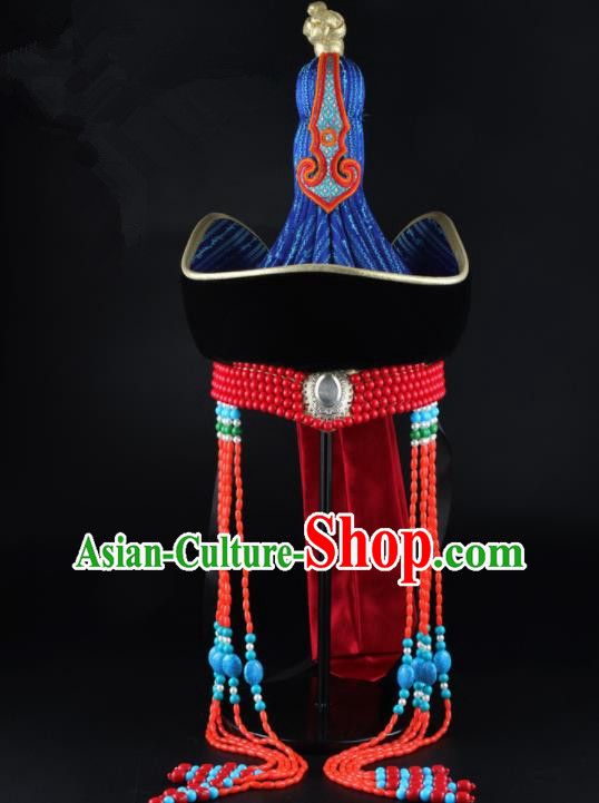 China Mongol Nationality Festival Performance Hair Accessories Handmade Ethnic Queen Tassel Hat Mongolian Nationality Bride Headwear
