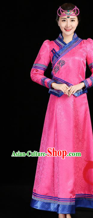 China Mongol Minority Two Pieces Suits Mongolian Compere Clothing Moggol Nationality Woman Informal Costume Ethnic Performance Pink Dress