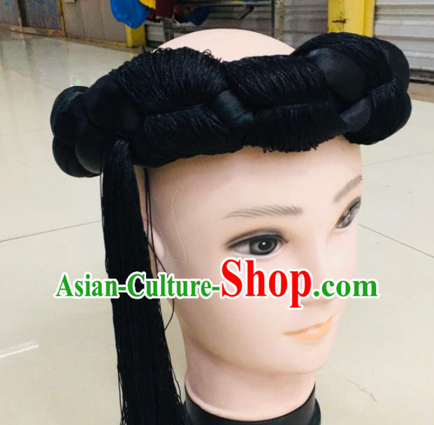 Chinese Zang Minority Wedding Headwear Male Stage Performance Black Headband Tibetan Bridegroom Hair Accessories