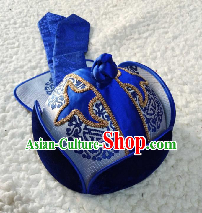 China Mongol Minority Boy Headdress Handmade Ethnic Children Brocade Hat Mongolian Nationality Folk Dance Hair Accessories