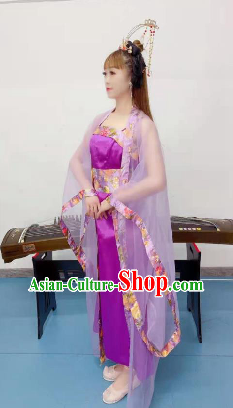 Chinese Ancient Fairy Dance Purple Outfits Stage Performance Garment Costumes Tang Dynasty Imperial Consort Hanfu Dress Classical Dance Clothing