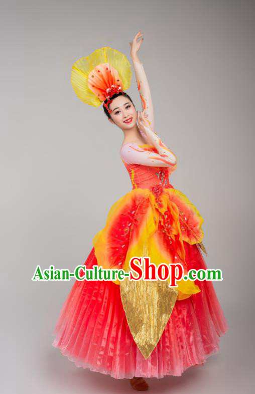 China Stage Performance Outfits Modern Dance Costumes Women Peony Dance Clothing Spring Festival Gala Opening Dance Red Dress