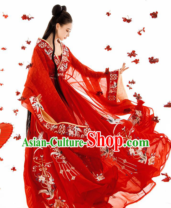 China Southern and Northern Dynasties Historical Clothing Traditional Court Beauty Garment Costumes Ancient Royal Princess Red Hanfu Dress Complete Set