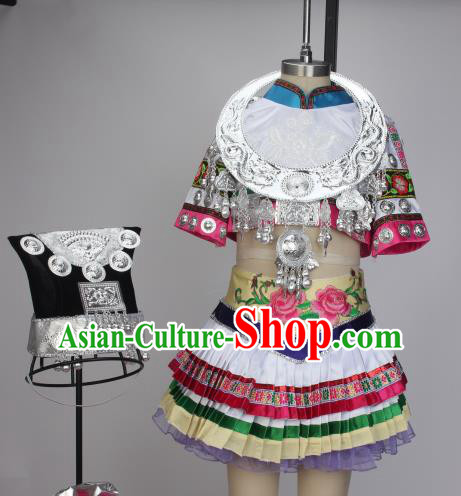 Chinese Miao Nationality Stage Performance Dress Outfits Hmong Minority Children Dance Clothing Xiangxi Ethnic Girl Dance Costumes