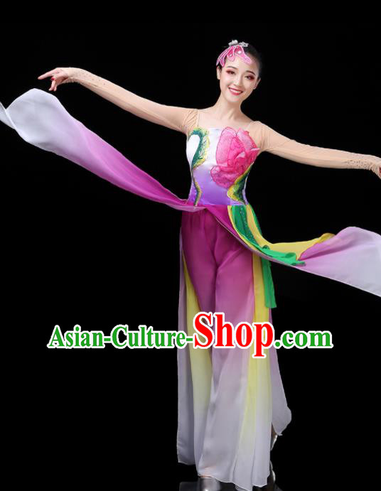 China Lotus Dance Purple Outfits Woman Group Dancewear Classical Dance Clothing Umbrella Dance Garment Costumes