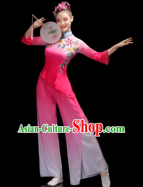 Chinese Women Group Performance Clothing Fan Dance Pink Dress Outfits Folk Dance Costumes Traditional Yangko Dance Apparels