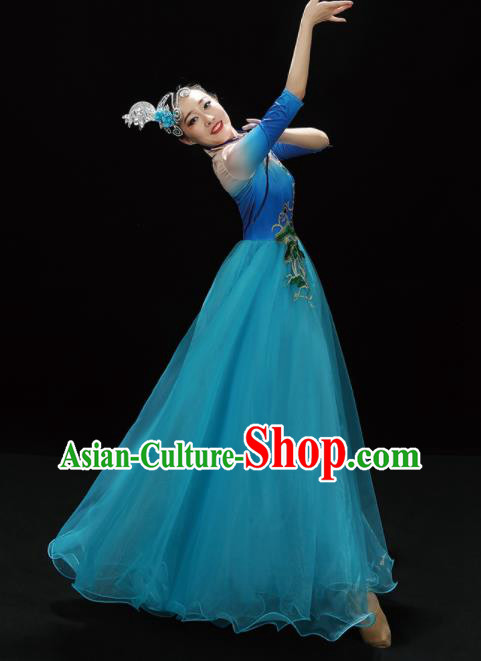Professional China Spring Festival Gala Opening Dance Blue Dress Stage Performance Costume Women Chorus Garments Modern Dance Clothing
