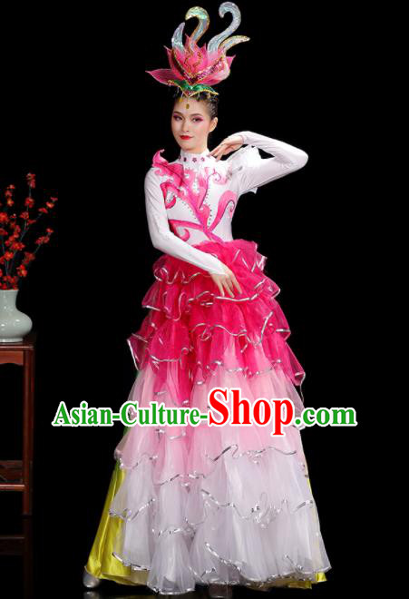 Professional China Modern Dance Clothing Opening Dance Pink Dress Women Group Dance Costumes Chorus Performance Garments
