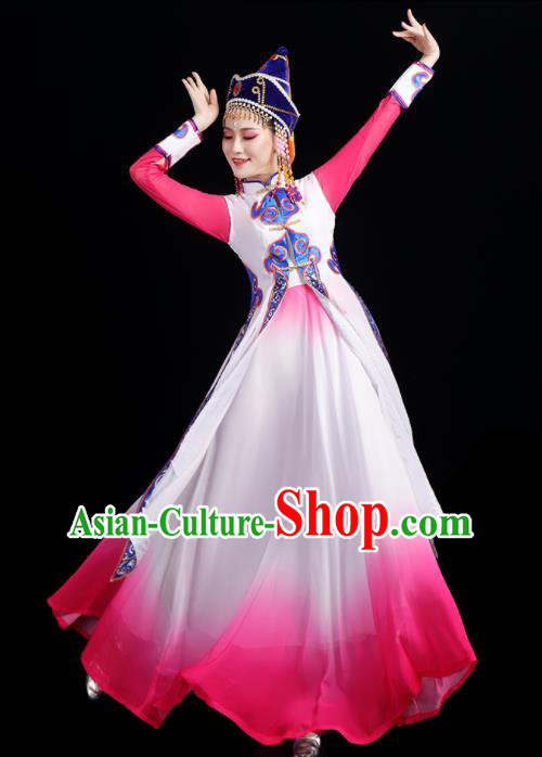 Chinese Ethnic Female Dance Costumes Mongol Nationality Stage Performance Pink Dress Outfits Mongolian Minority Dance Clothing