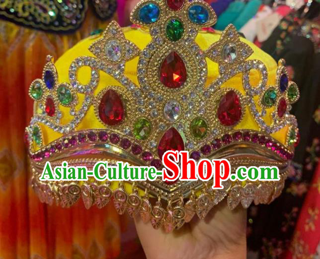 China Uyghur Minority Dance Headdress Xinjiang Ethnic Performance Yellow Hat Uighur Nationality Folk Dance Headwear
