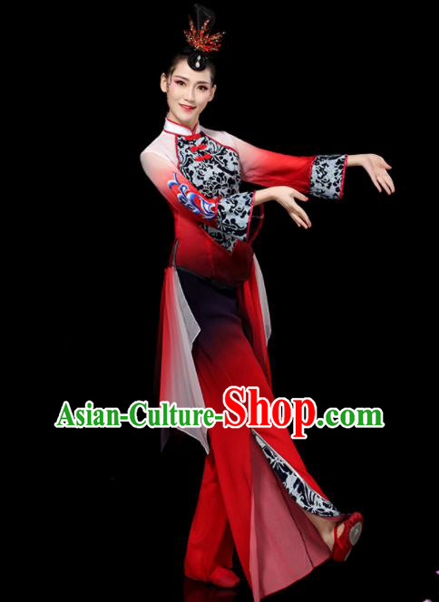 Chinese Yangko Performance Apparels Folk Dance Clothing Traditional Fan Dance Red Outfits Female Group Dance Costumes