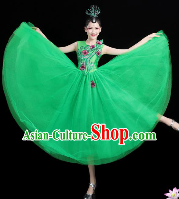 Professional China Opening Dance Green Veil Dress Women Group Dance Costumes Chorus Performance Garments Modern Dance Clothing