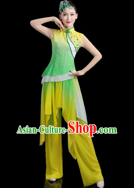 Chinese Female Drum Dance Costumes Yangko Performance Apparels Folk Dance Clothing Traditional Fan Dance Green Outfits