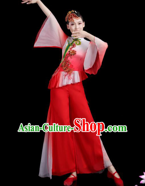 Chinese Square Folk Dance Clothing Traditional Fan Dance Red Outfits Female Group Dance Costumes Yangko Performance Apparels
