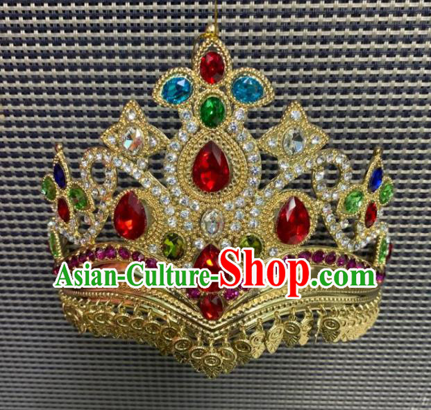Chinese Traditional Uyghur Nationality Folk Dance Golden Royal Crown Uighur Minority Performance Hair Jewelry Ethnic Woman Hair Accessories
