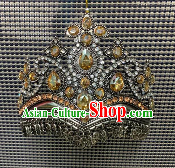 Chinese Ethnic Woman Hair Accessories Traditional Uyghur Nationality Folk Dance Royal Crown Uighur Minority Performance Hair Jewelry