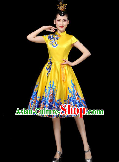 Professional China Chorus Performance Garments Modern Dance Clothing Opening Dance Yellow Dress Women Group Dance Costumes