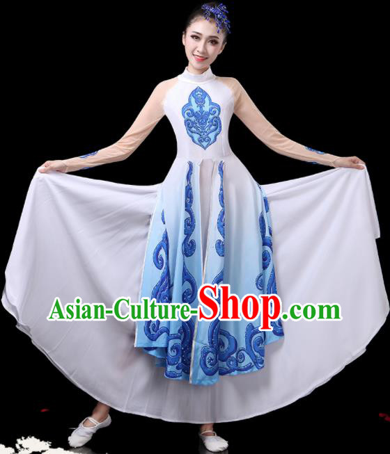 China Woman Dancewear Classical Dance Clothing Umbrella Dance Garment Costumes Fan Dance White Dress Fairy Dance Outfits