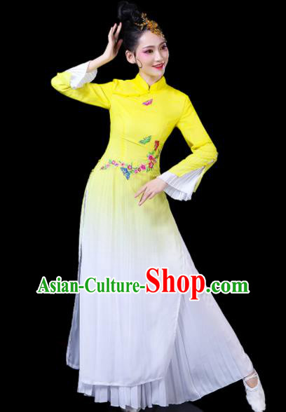China Fan Dance Yellow Dress Outfits Woman Dancewear Classical Dance Clothing Umbrella Dance Garment Costumes