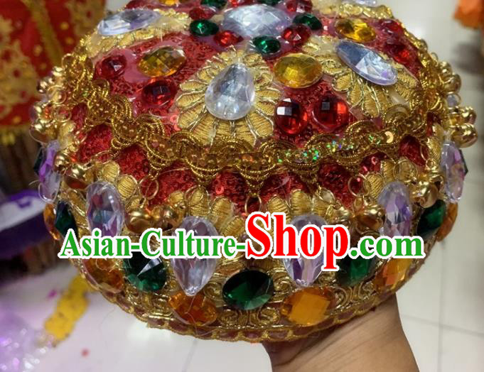 China Uyghur Minority Female Headdress Xinjiang Ethnic Folk Dance Red Hat Uighur Nationality Stage Performance Headwear