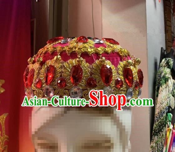 China Xinjiang Ethnic Woman Folk Dance Rosy Hat Uighur Nationality Dance Headwear Uyghur Minority Performance Headdress