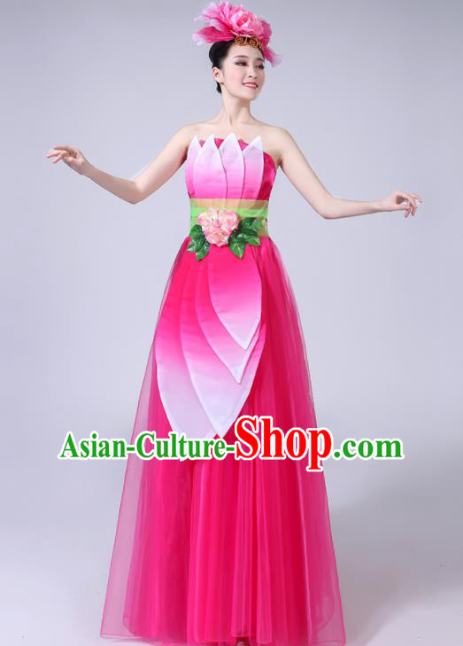 China Classical Dance Clothing Umbrella Dance Garment Costumes Lotus Dance Rosy Dress Outfits Woman Dancewear
