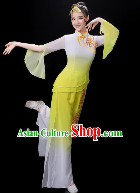 Chinese Folk Dance Costumes Yangko Dance Performance Apparels Women Group Dance Clothing Traditional Fan Dance Yellow Outfits