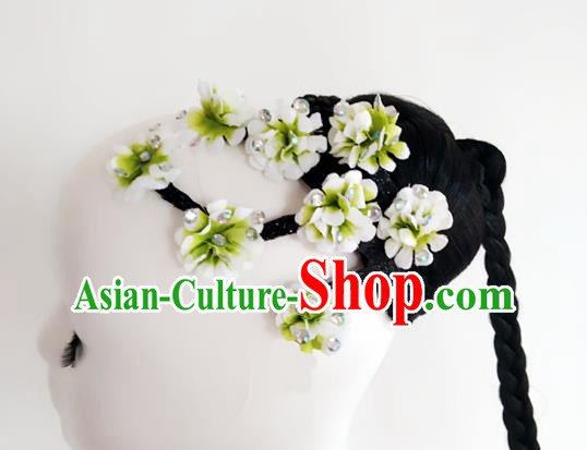 Chinese Traditional Jasmine Flower Dance Wigs Chignon Classical Dance Hair Accessories Women Group Performance Headdress Beauty Dance Hairpieces