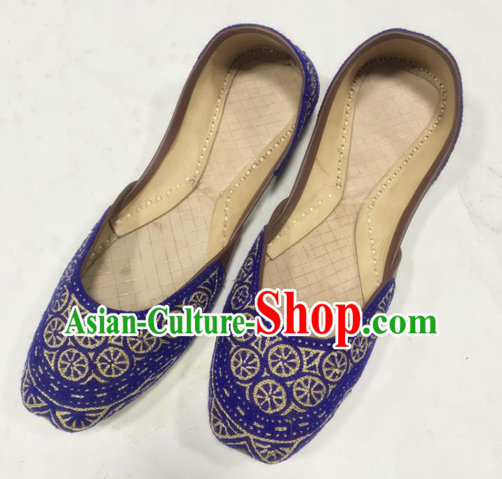 Handmade Asian Wedding Bride Shoes India Folk Dance Shoes Royalblue Embroidered Shoes Indian Female Shoes