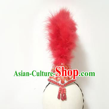 China Folk Dance Red Feather Hat Xinjiang Ethnic Dance Hair Crown Kazak Nationality Dance Hair Accessories
