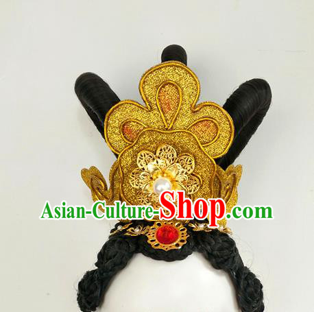 Chinese Flying Apsaras Dance Hairpieces Traditional Palace Dance Wigs Chignon Classical Dance Hair Accessories Women Group Dance Headdress