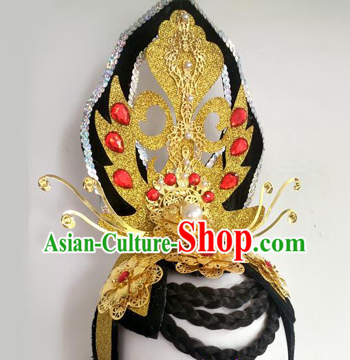 Chinese Beauty Dance Hairpieces Traditional Flying Apsaras Dance Wigs Chignon Classical Dance Hair Accessories Woman Group Dance Headdress