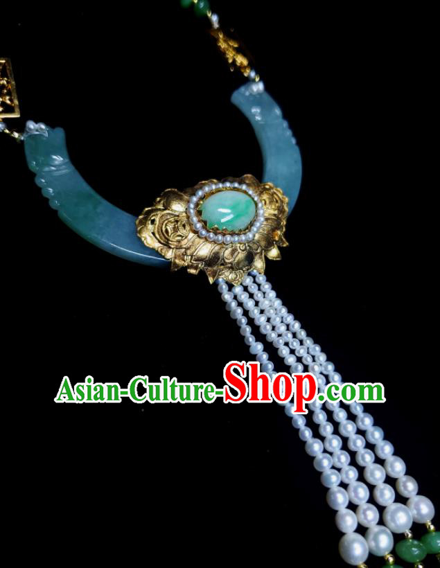 China Ancient Imperial Consort Necklace Accessories Qing Dynasty Jadeite Necklet Handmade Golden Lotus Jewelry