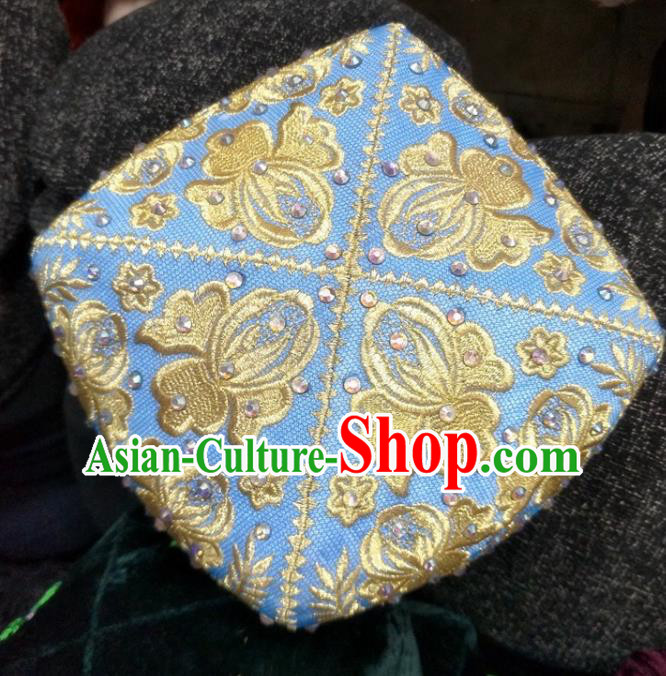 China Uyghur Nationality Female Headwear Uighur Minority Stage Performance Headdress Xinjiang Ethnic Folk Dance Blue Hat