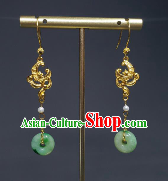 Handmade Chinese National Jadeite Ring Earrings Cheongsam Ear Jewelry Qing Dynasty Court Eardrop Traditional Ear Accessories