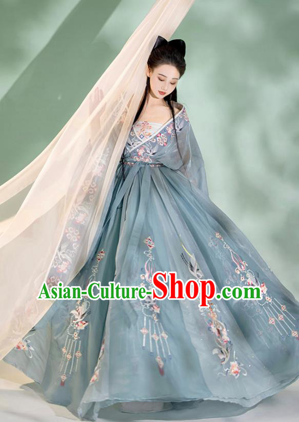 China Ancient Palace Princess Garment Costumes Traditional Court Blue Hanfu Dress Southern and Northern Dynasties Noble Woman Historical Clothing