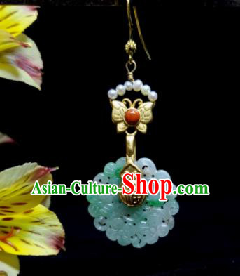 Handmade Chinese Qing Dynasty Jadeite Jewelry Cheongsam Ear Accessories National Golden Butterfly Earrings Traditional Eardrop