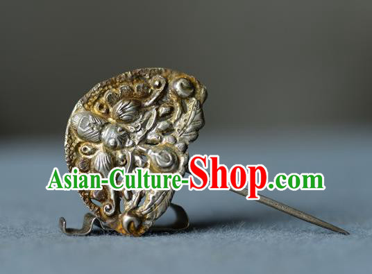 Chinese Ancient Court Woman Silver Carving Hairpin Traditional Qipao Hair Accessories Handmade Qing Dynasty Imperial Consort Hair Stick