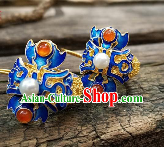 Handmade Chinese Cheongsam Ear Jewelry Qing Dynasty Empress Ear Accessories National Cloisonne Earrings Traditional Filigree Eardrop