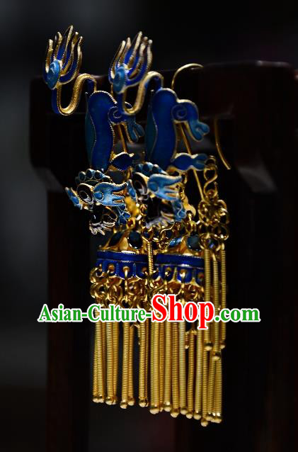 Handmade Chinese Qing Dynasty Cloisonne Ear Accessories National Kylin Earrings Traditional Filigree Eardrop Cheongsam Ear Jewelry