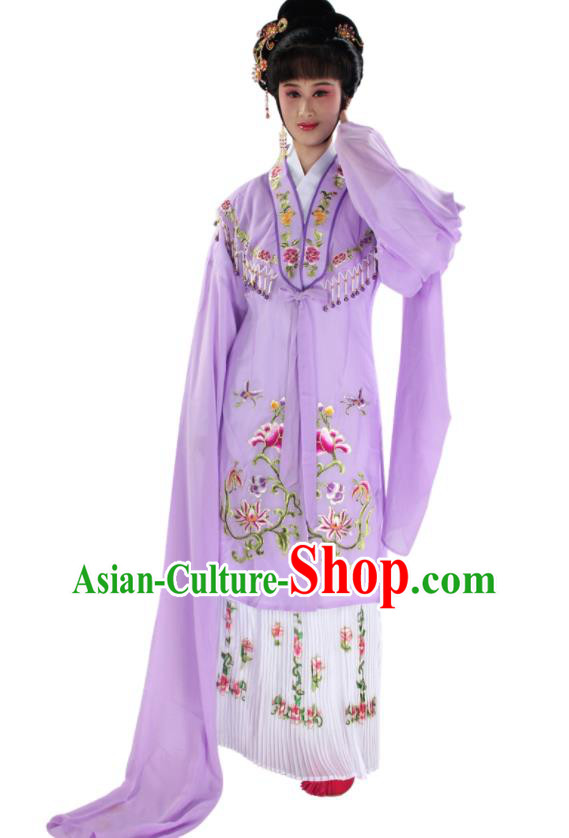 Chinese Ancient Nobility Lady Garment Costume Traditional Beijing Opera Hua Tan Clothing Shaoxing Opera Actress Lilac Water Sleeve Dress