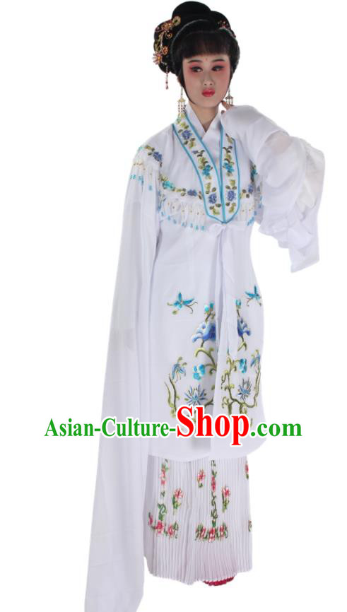 Chinese Traditional Shaoxing Opera Diva Clothing Beijing Opera Hua Tan White Water Sleeve Dress Ancient Young Mistress Garment Costume