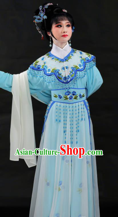 Chinese Ancient Patrician Lady Garment Costumes Traditional Shaoxing Opera Lin Daiyu Clothing Beijing Opera Actress Blue Dress Outfits