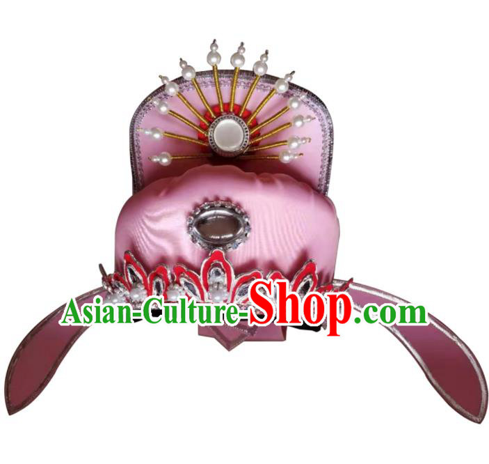 Chinese Ancient Scholar Hair Accessories Beijing Opera Xiaosheng Pink Satin Hat Peking Opera Young Male Headdress