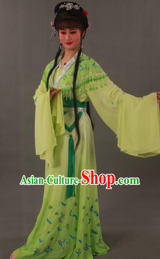 Chinese Beijing Opera Hua Tan Garment Costumes Ancient Fairy Embroidered Butterfly Light Green Dress Outfits Traditional Shaoxing Opera Diva Clothing