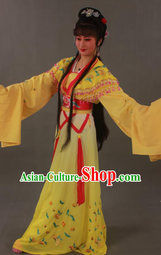 Chinese Ancient Princess Embroidered Butterfly Yellow Dress Outfits Traditional Shaoxing Opera Goddess Clothing Beijing Opera Hua Tan Garment Costumes