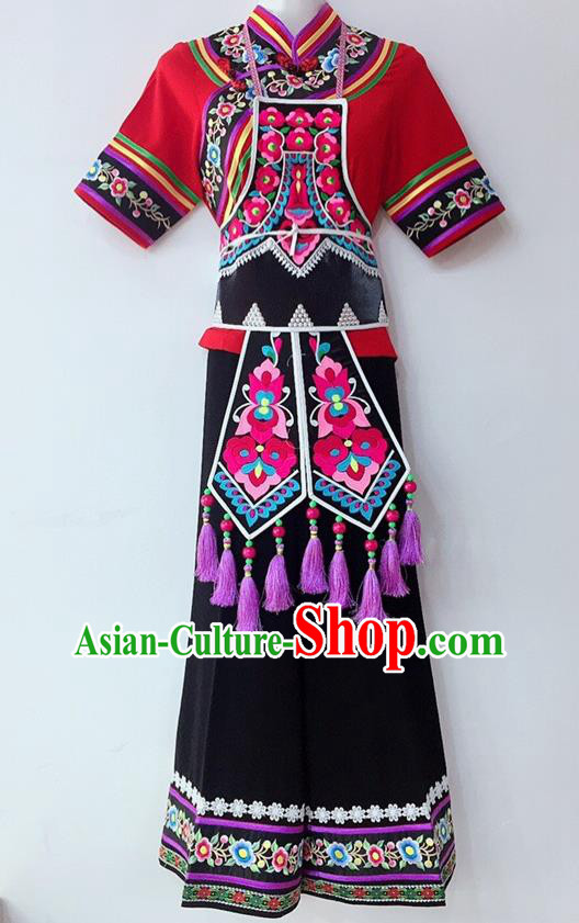 Chinese Yi Nationality Dance Uniforms Ethnic Group Women Garment Costumes Yunnan Minority Folk Dance Clothing