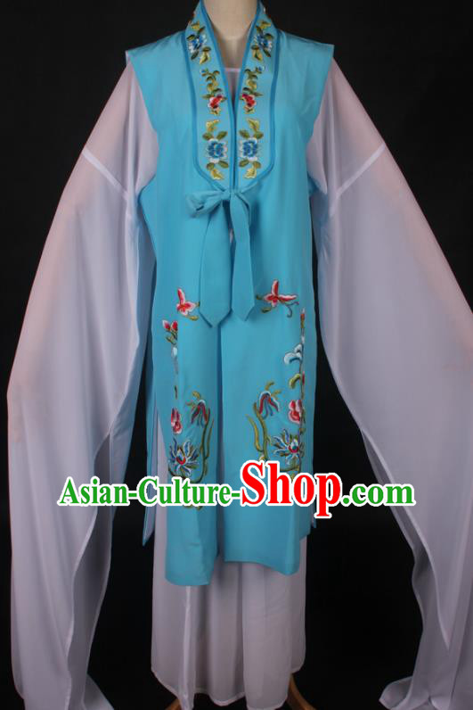 Chinese Ancient Princess Embroidered Blue Vest Traditional Shaoxing Opera Actress Clothing Beijing Opera Servant Girl Garment